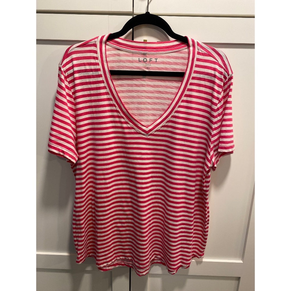 Loft Lightweight Short Sleeve T-shirt  100% Cotton Bright Pink Stripe XL